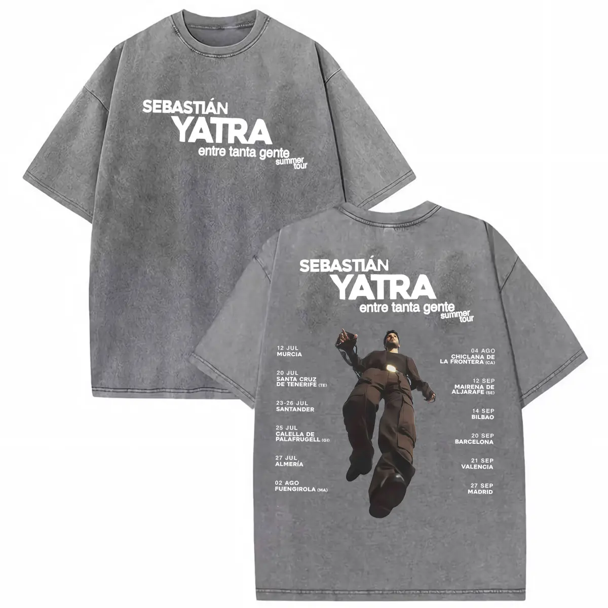 Sebastian Yatra Entre Tanta Gente Tour 2026 Washed T-shirts Men Women Vintage Hip Hop T Shirt Casual Cotton High Quality T-shirt