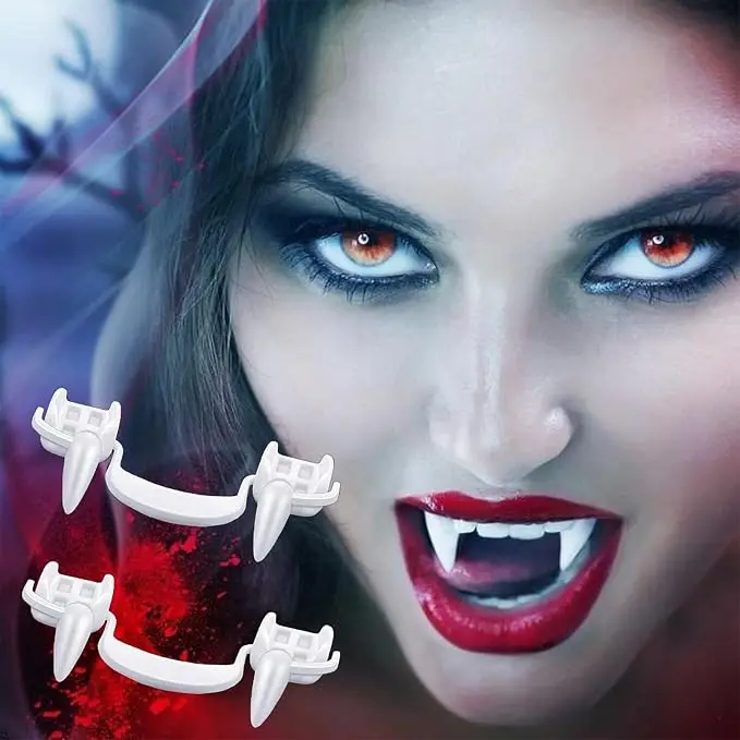 Halloween Vampirzähne aus Kunststoff, Halloween-Cosplay-Zubehör, Reißzahn-Zähne, Vampir-Haarklauen, gruselige Partydekoration – Detail 9