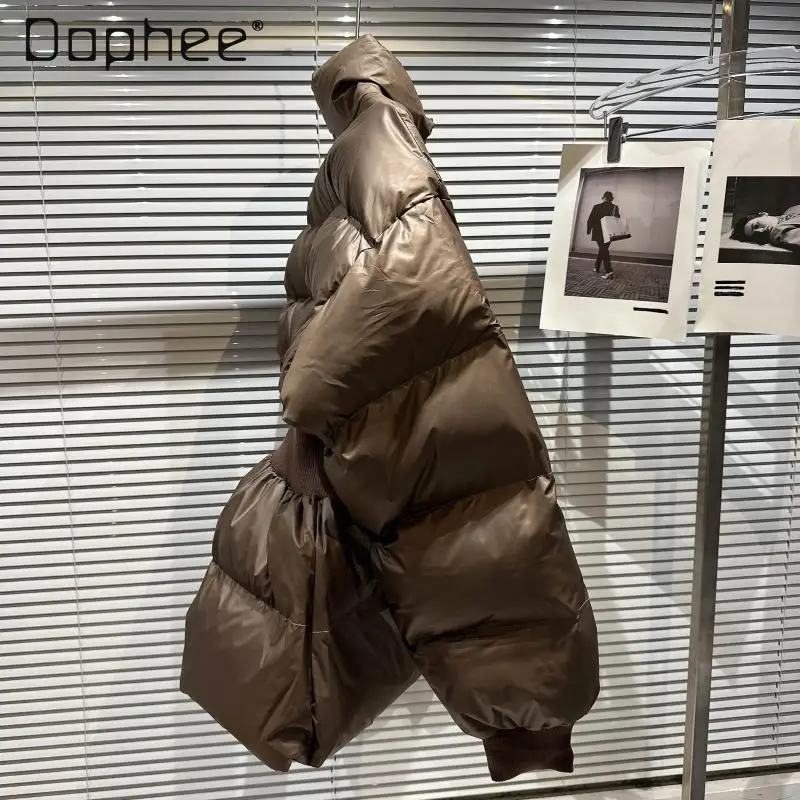 Winter New Trend Street Stand-up Collar Elastic Waist Thickened Warm Down Jacket Solid Color Fashion Versatile Slim Coat Women