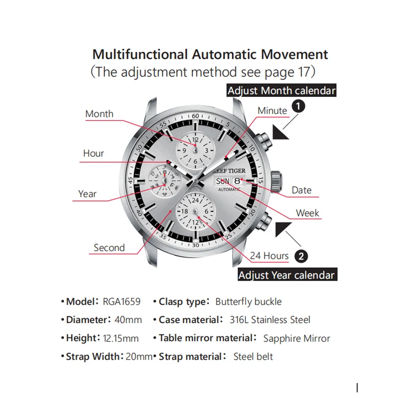 Reef Tiger/RT Top Brand Automatic Mechanical Steel Date Watch Men Casual Watch Waterproof Relogio Masculino RGA1659