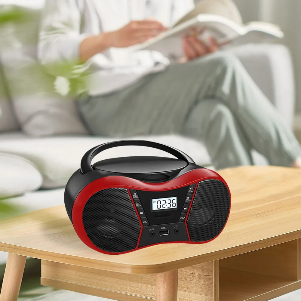 مشغل أقراص مضغوطة ستيريو محمول Boombox Aux مدخل ومقبس سماعة الرأس 3.5 ملم مشغل أقراص مضغوطة محمول بإضاءة خلفية شاشة LCD مشغل MP3