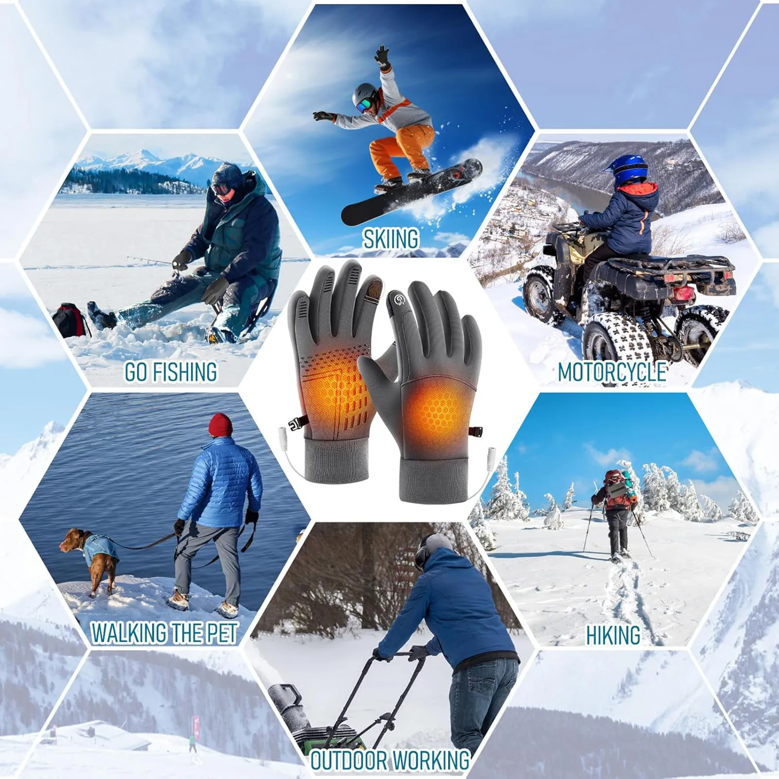 Men Women USB Heated Gloves Waterproof Hands  Thermal Gloves Gifts for Outdoor Skiing Cycling