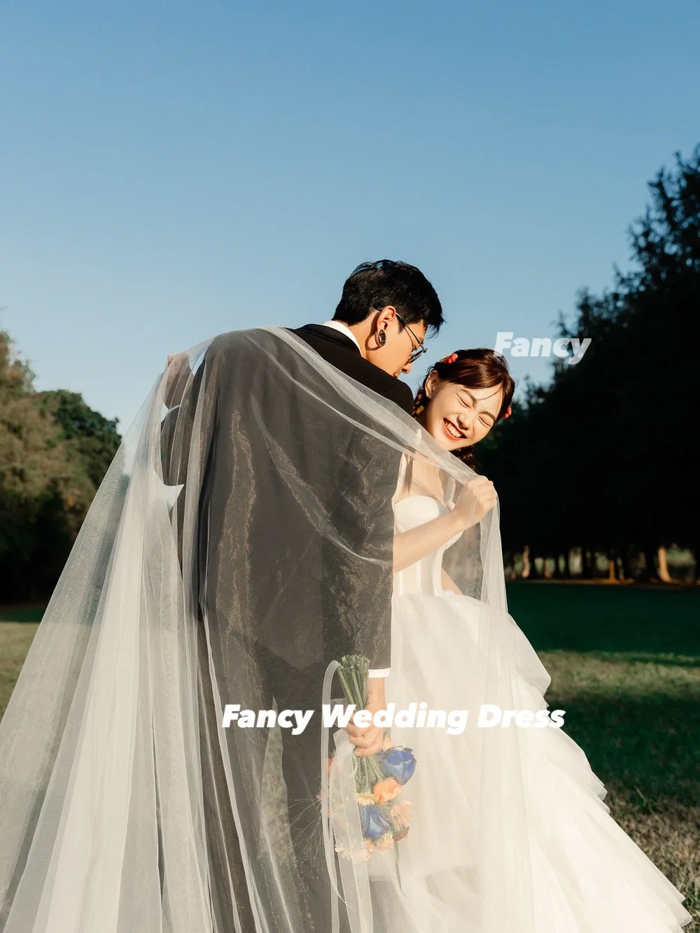 Fancy Korea Princess Spaghetti Straps Main Wedding Dress Korea Photoshoot A Line Soft Tulle Bridal Gown Back Corset Customized