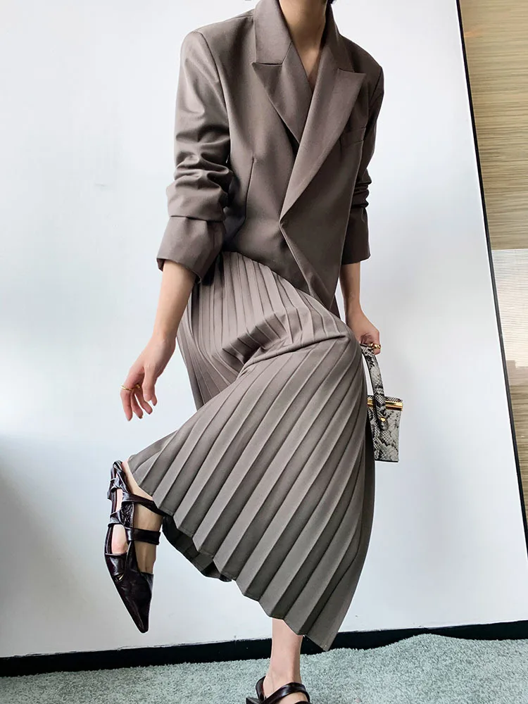 BZVW Irregular Designer Blazers Jacket For Women's Spring Autumn 2024 New High-end Light Luxury Style Blazer Pleated Skirt Set