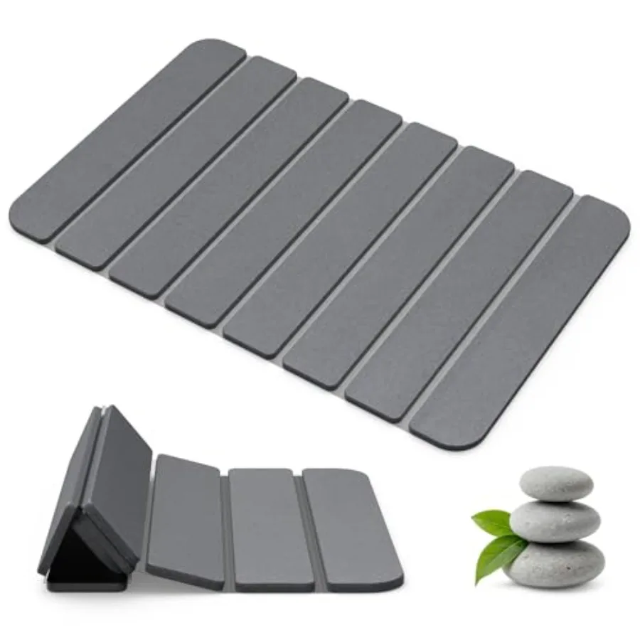

Diatomaceous Earth Stone Bath Mat Non-Slip Foldable Stone Bath Mats for Bathroom Quick Dry Super Absorbent Diatomaceous Earth M