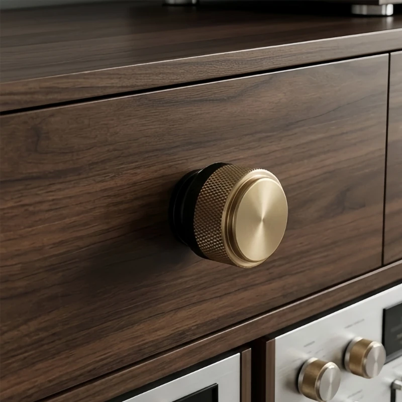 Round Drawer Knob Single Hole Furniture Knob, Matte Black and Champagne Bronze Pull with Screw Mount for Closets, D2RD