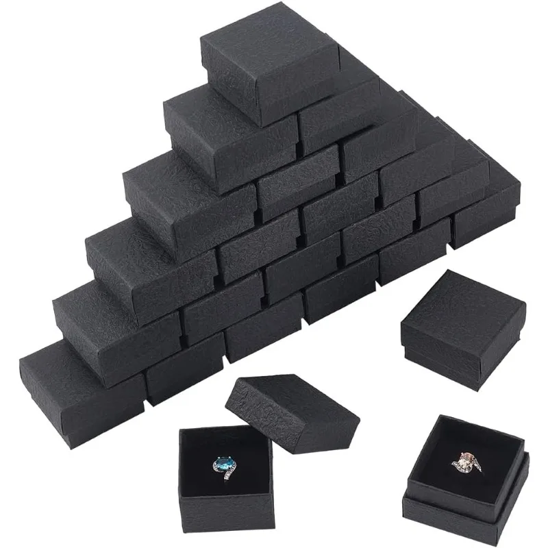 24 Pcs Texture Paper Jewelry Gift Boxes 2.01x2.01x1.3 Inch Square Jewelry Storage Case with Sponge Inside Mini Gift Boxes