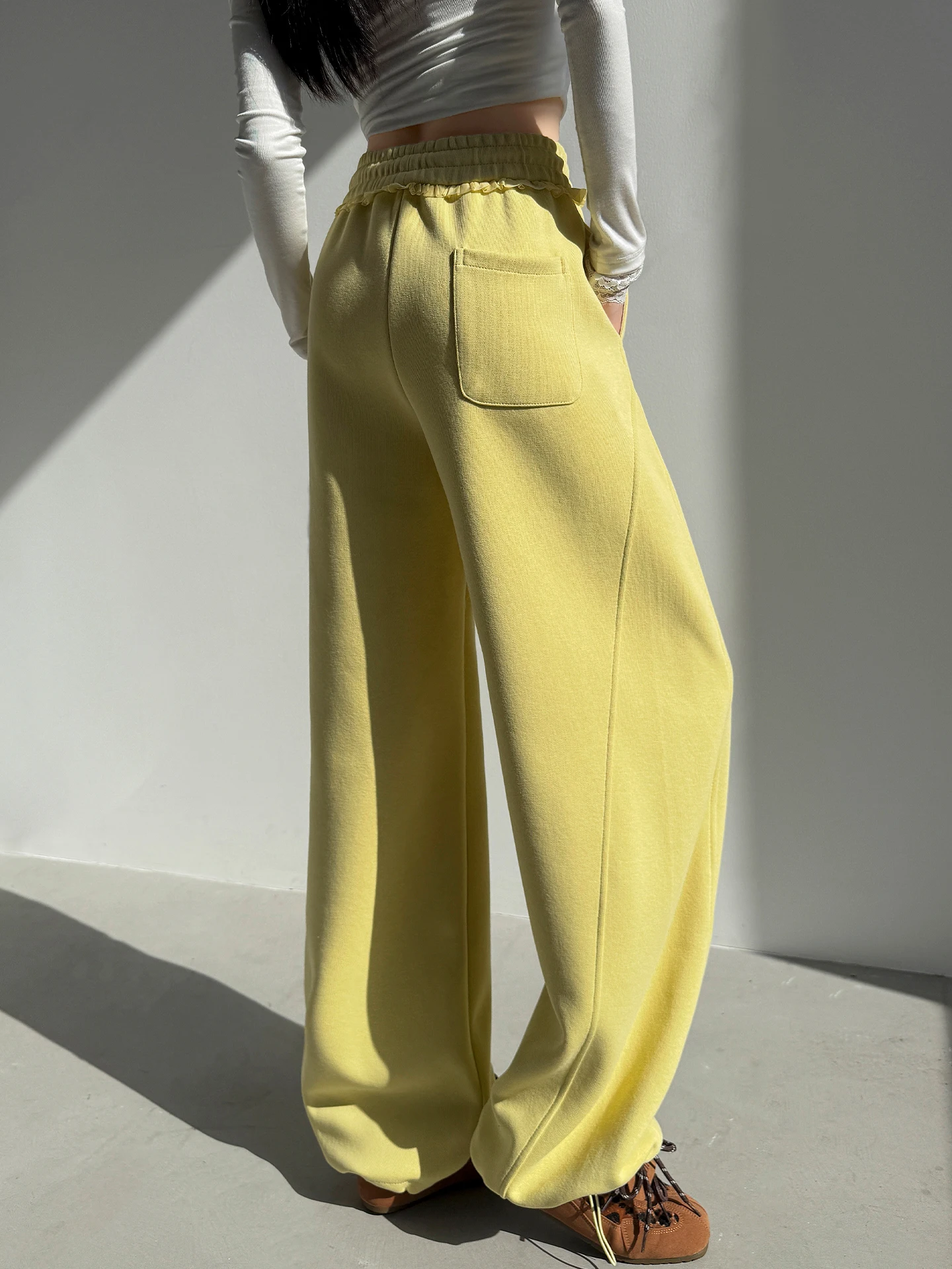 

Yellow Banana Sports Pants Women's High Waist Straight Leg Wide Leg Trousers Comfortable Soft Fabric Korean Style Spring
