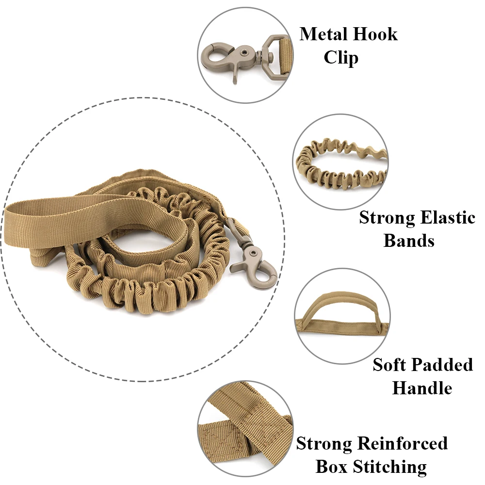 Trela tática do cão Bungee, liberação rápida, elástico leva corda, trelas do treinamento do cão militar, 2 alças