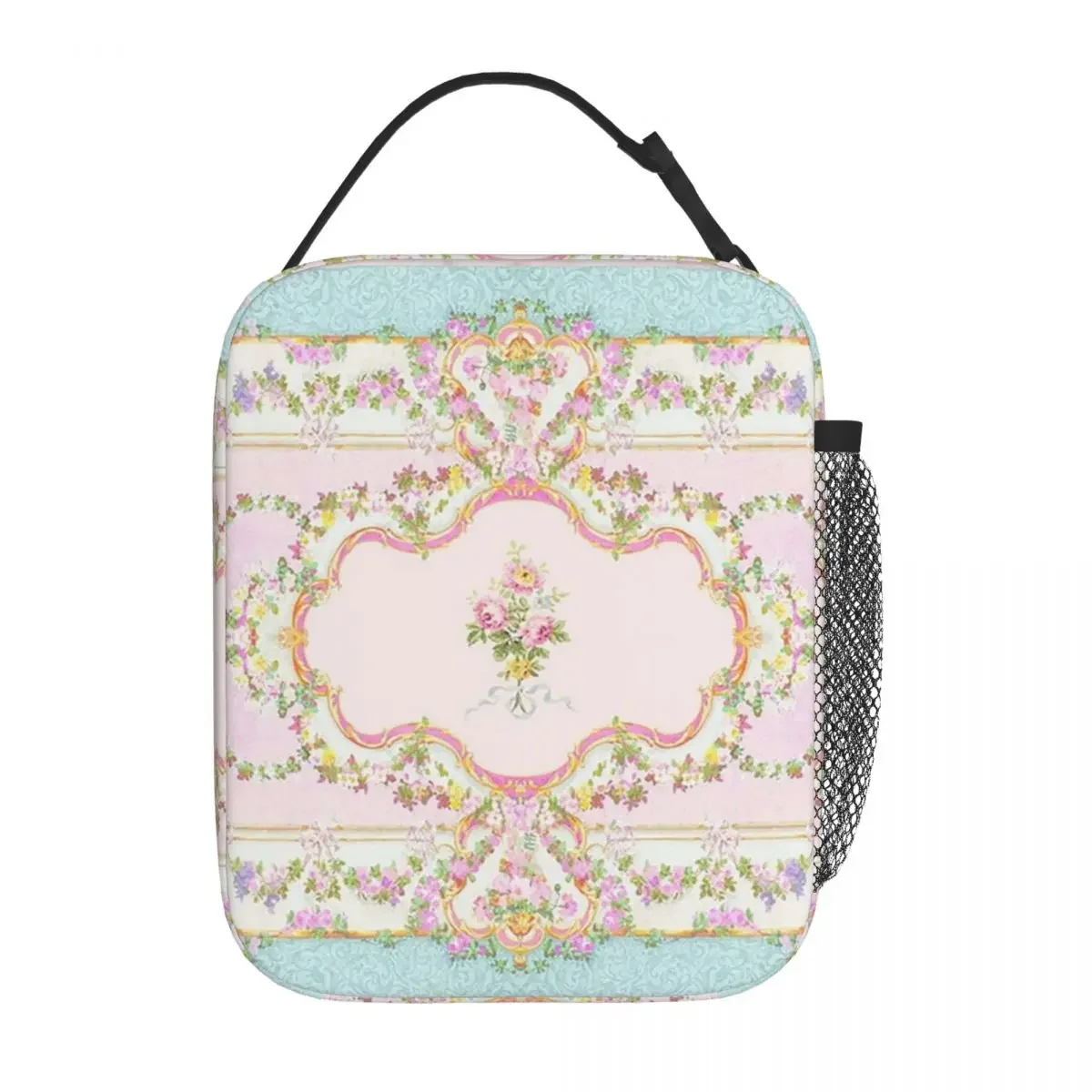 French Rococo Floral Watercolor Panel Insulated Lunch Bag for Women Children Leakproof Food Boxes Thermal Lunch Box Tote
