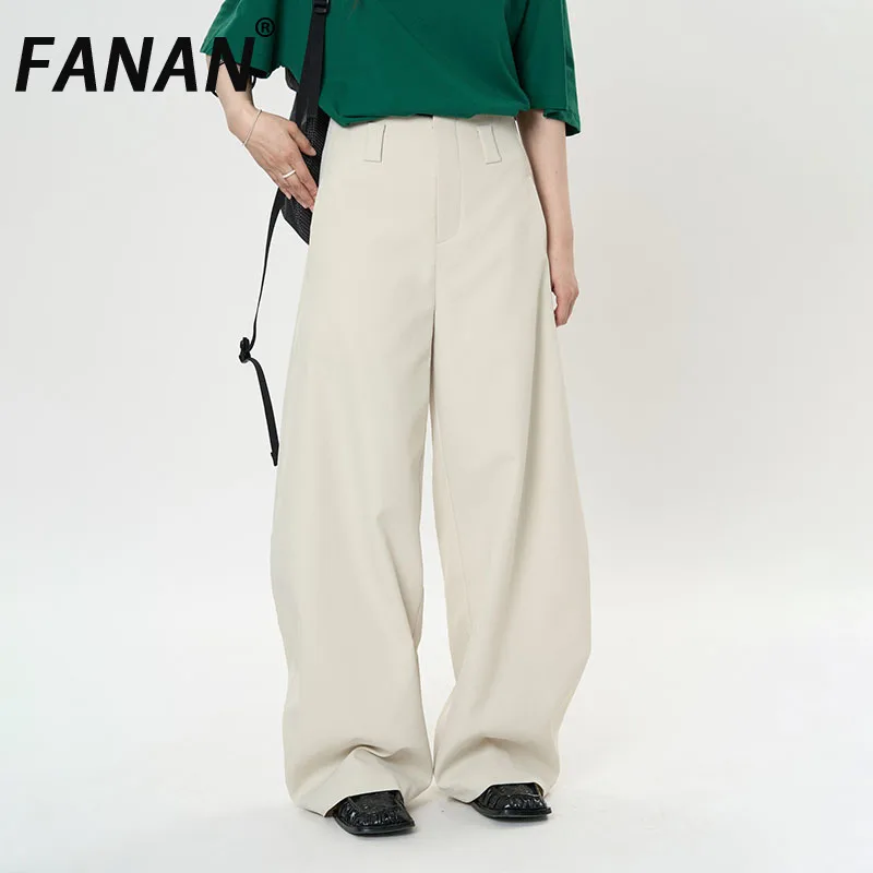 

FANAN Fashion Temperament Pants For Women High Waist Straight Wide Leg Trousers Office Lady Clothing Female 2025 Spring New