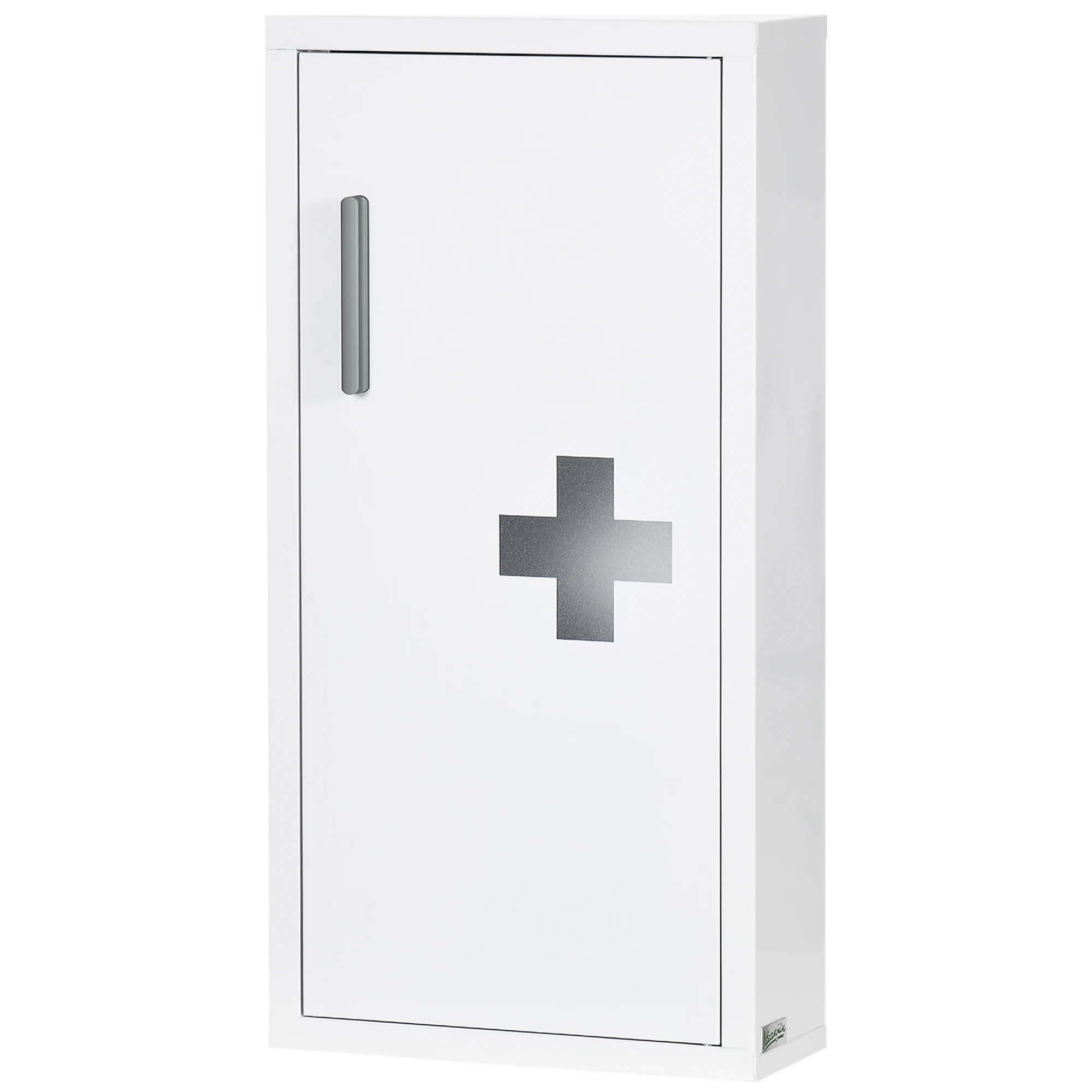 Armoire à pharmacie, 3 compartiments intérieurs, fermeture magnétique, symbole croix, boîtier en acier, blanc, 30 x 12 x 60 cm