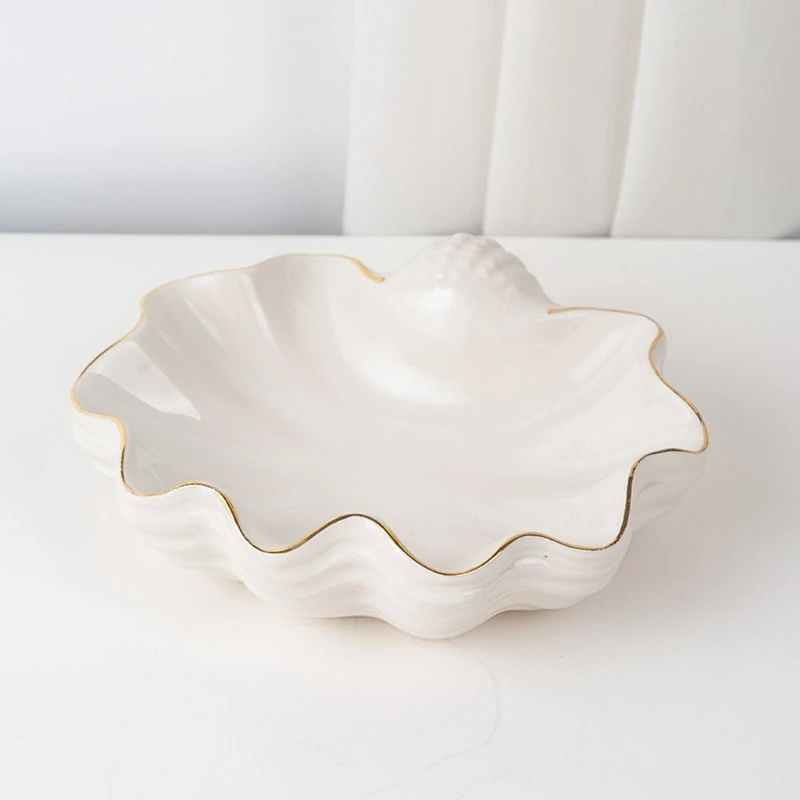 HXBF Elegant Artistic White Shell Shaped Ceramic Rings Tray for Wedding and Party