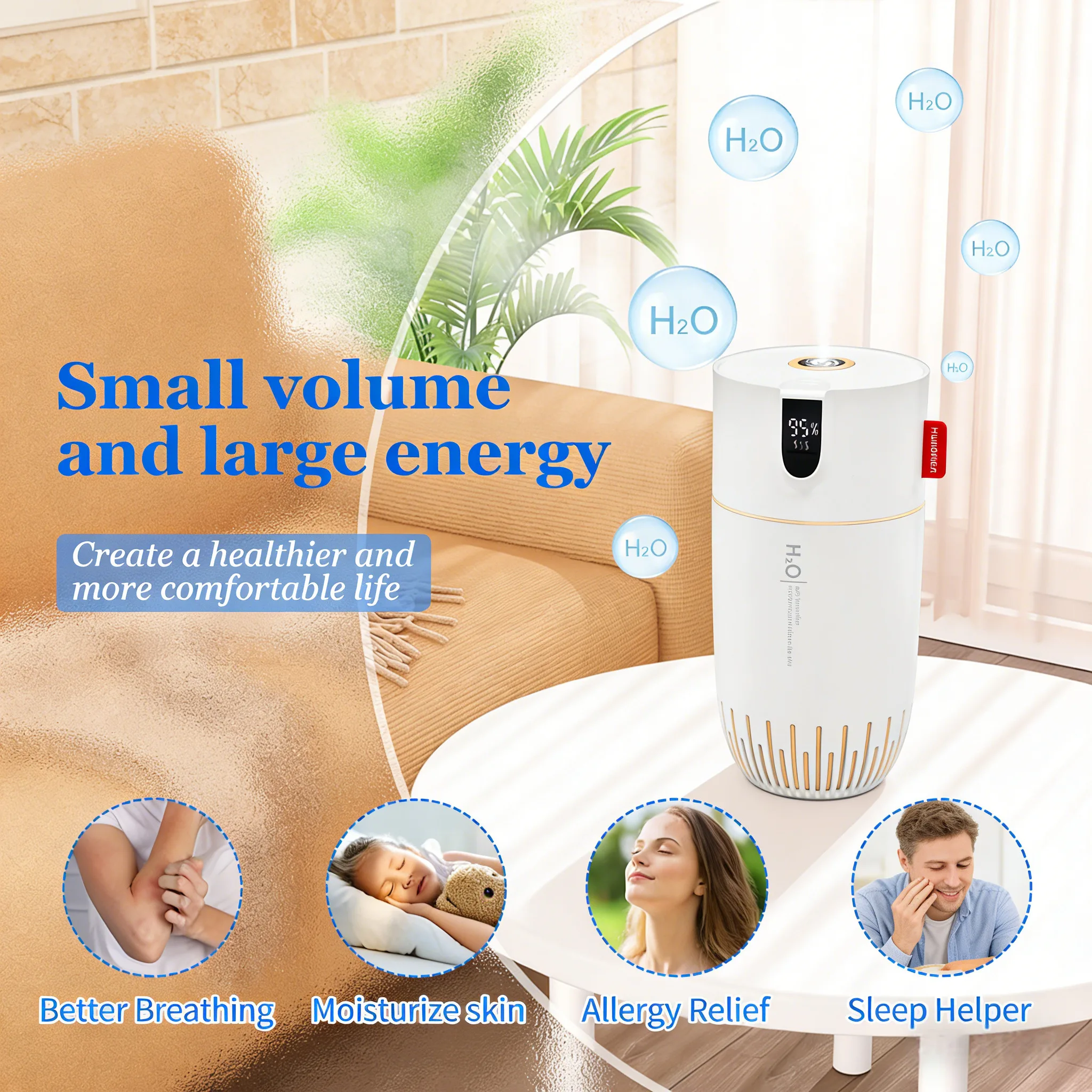 Portable Cool Mist Humidifier Small Air Humidifier with 2 Adjustable Mist Modes & Color-Changing Accent Light Desktop Humidifier