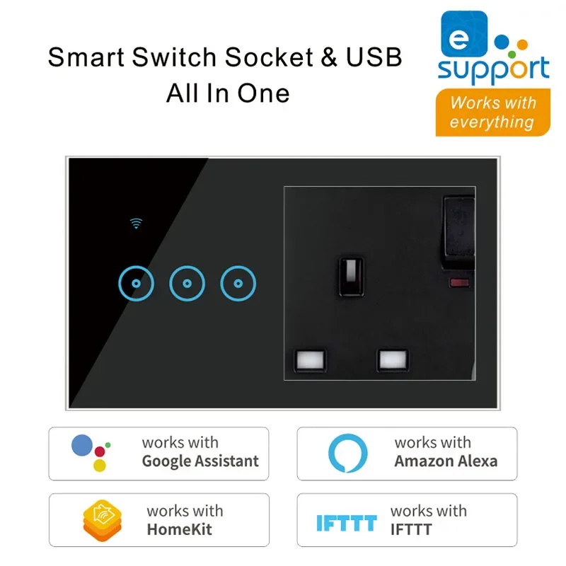 smart wifi socket and touch wall light wifi smart light switch all in one works with alexa google assistant IFTTT