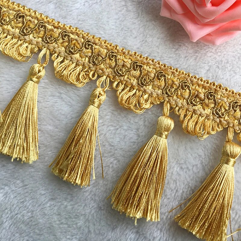 Acrylic/Polyester Tassel Fringe Trim Beaded Ribbon for Sewing Curtain Accessorie Lace Decoration Tablecloth European Lampshade