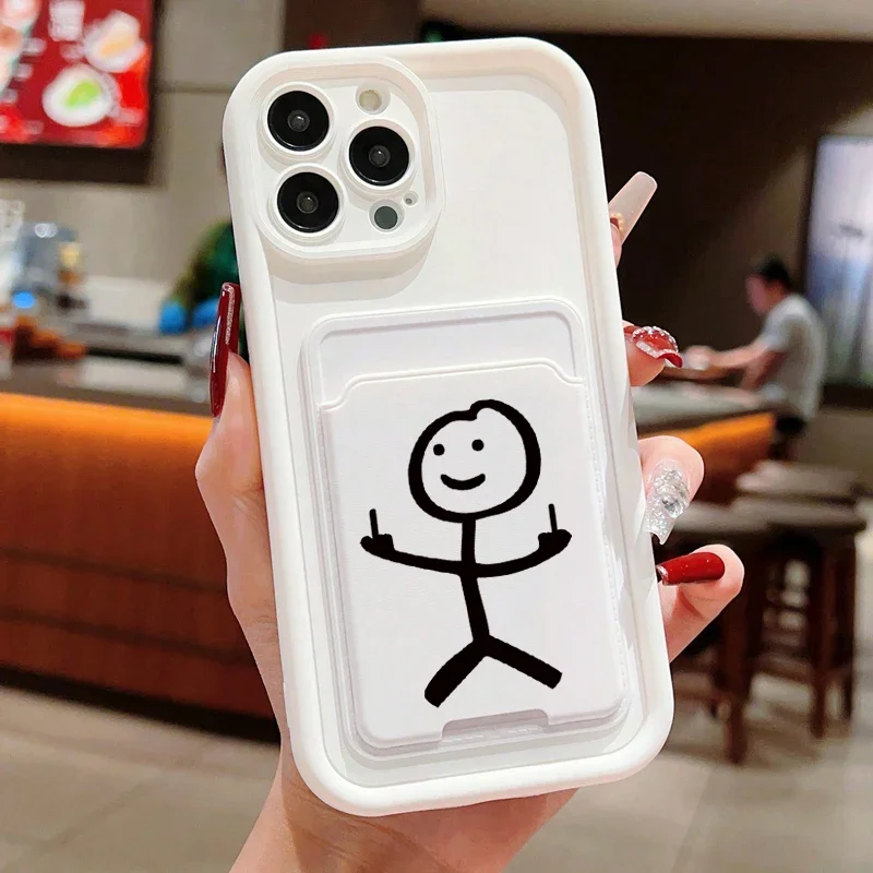 Cartoon Fun Matchman Insert Card Bag Silicone Soft Phone Case For iPhone 17 16 15 14 13 12 11 Pro Max 7 8 Plus 16E Soft Cover