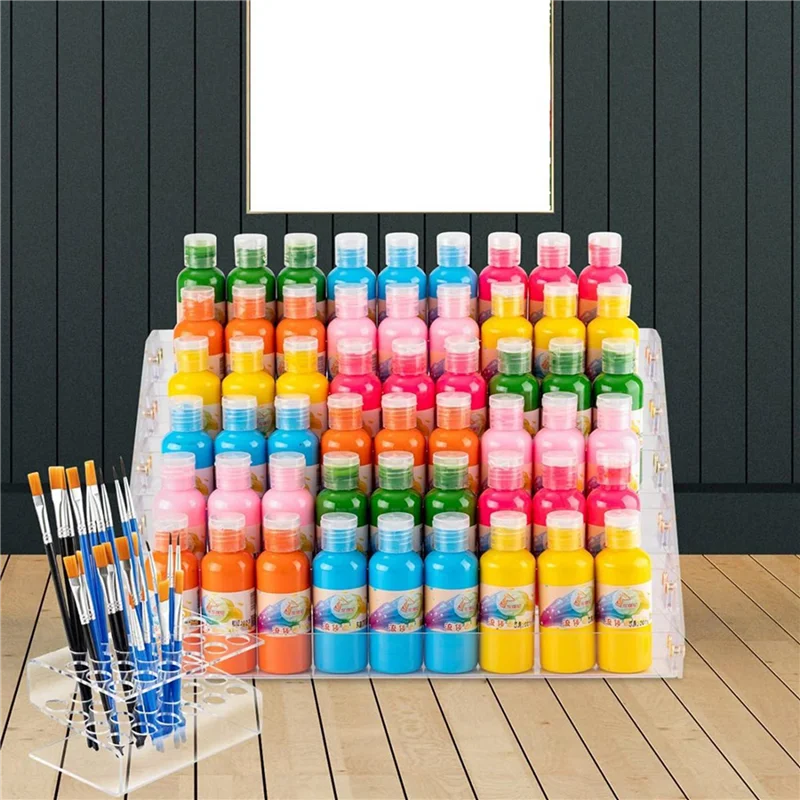 Caja de almacenamiento de pintura acrílica especial de 2X 6 niveles, soporte para pinceles de pintura con 24 ranuras para almacenar botellas de pintura de 2 Oz, tubos de pintura