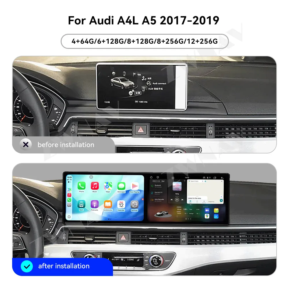 

Car Accessories CarPlay QLED Car Radio Android 15 For Audi A4L A5 2017-2019 GPS Navigation Stereo Multimedia Player Head Unit