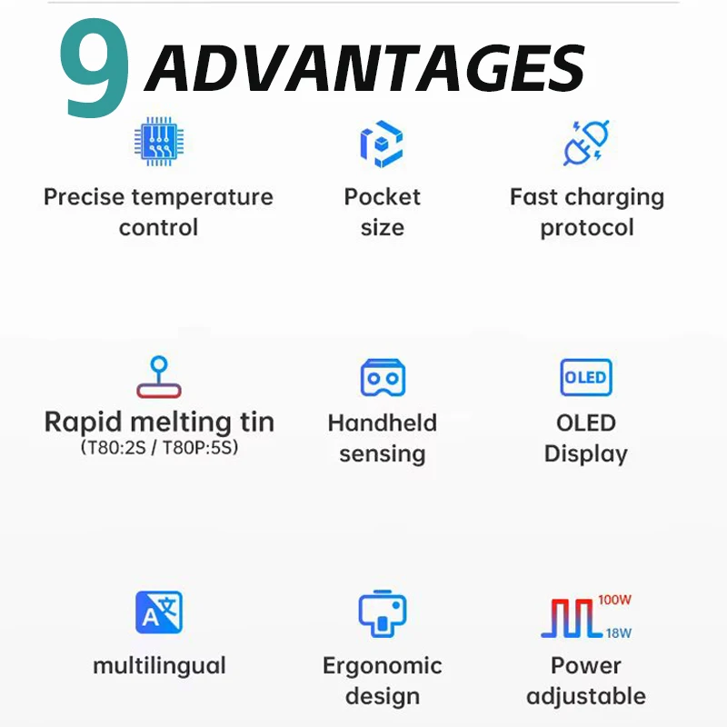 ALIENTEK T80 Portable Adjustable Temperature 100W Fast Heating Digital Intelligent Sleep Soldering Iron Repair Tool C210 Tips
