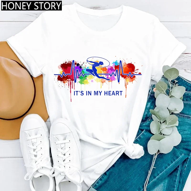 Gimnastyka baleriny tancerz T Shirt akwarela gimnastyczna tancerka baletowa koszulka z nadrukiem damskie koszulki z nadrukami estetyczne ubrania — zdjęcie 3