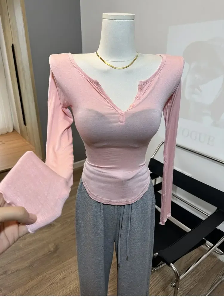 Wholesale Modal High Strecth Top Basic Slim T Shirts  2023 Thin Base Top Long Sleeve Solid Women V Neck Microtransparent T Shirt