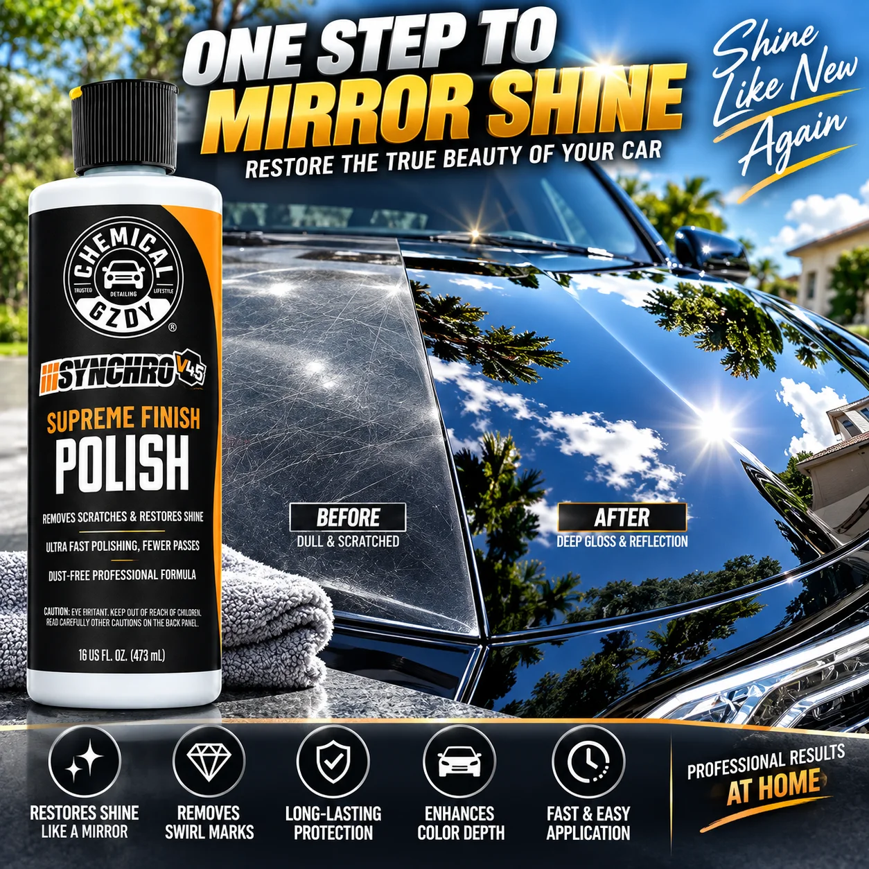 Professional Car Polish Scratch Remover Paint Correction Compound Swirl Mark Removal High Gloss Finish Auto Detailing 473ml