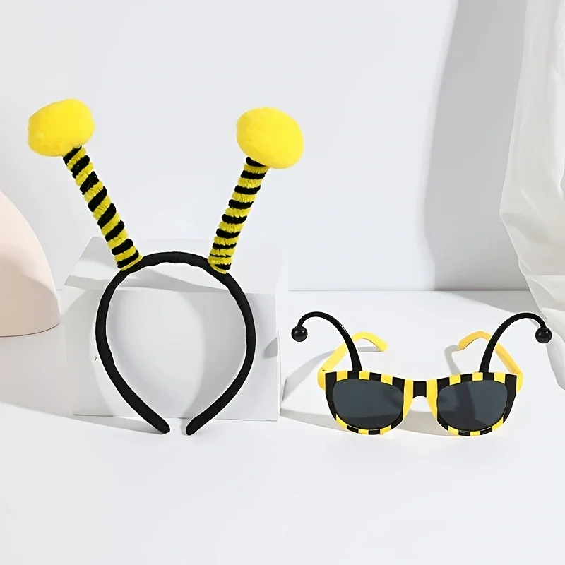 8-teiliges Set an Zubehör für ein Bienen-Rollenspielkostüm – Set aus Bienenantennen-Stirnband und Brille, Damen-Bienen-Tentakel-Stirnband – Detail 3