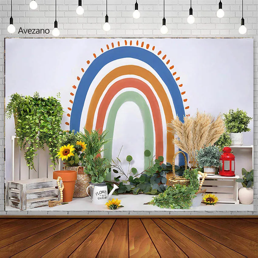 

Avezano Bohemia Rainbow Photography Background Baby Show Garden Greens Decoration Boys Girls Portrait Backdrop Photo