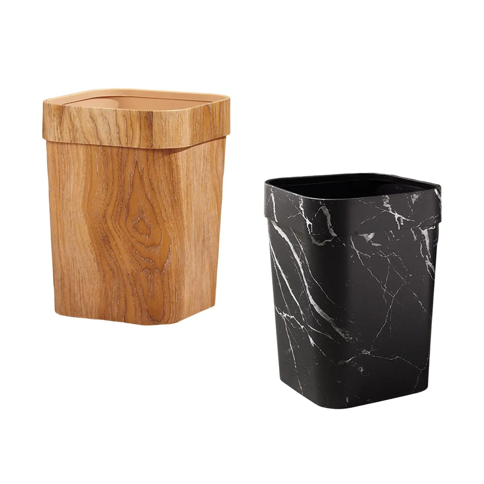 Rectangle Wood Grain Trash Can Anti Skid Garbage Basket for Indoor Room Dorm