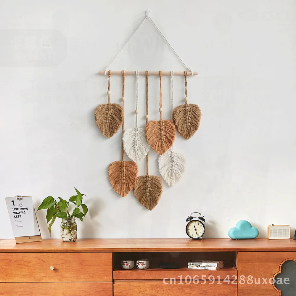 

Bohemian Hand-Woven Cotton Rope Leaf Tapestry Wall Hanging Creative Home Decor Square Leaf Pattern Available in Multiple Colors