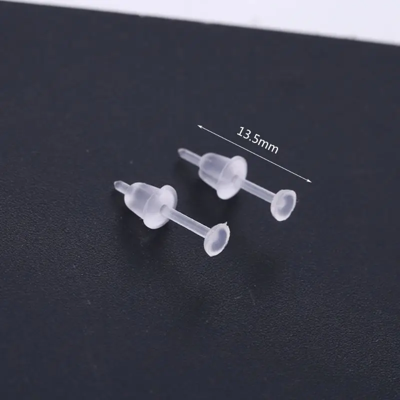 E15E 100 Sets Plastic Earring Posts & Backs Clear Ear Earrings