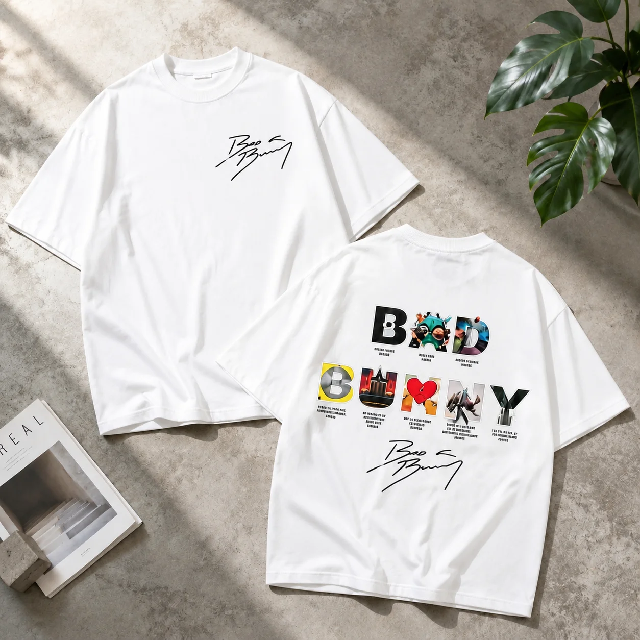 Bad Bunny Graphic T-Shirt — Double-Sided Signature Print; Hip-Hop/Harajuku-Style Streetwear Casual Top