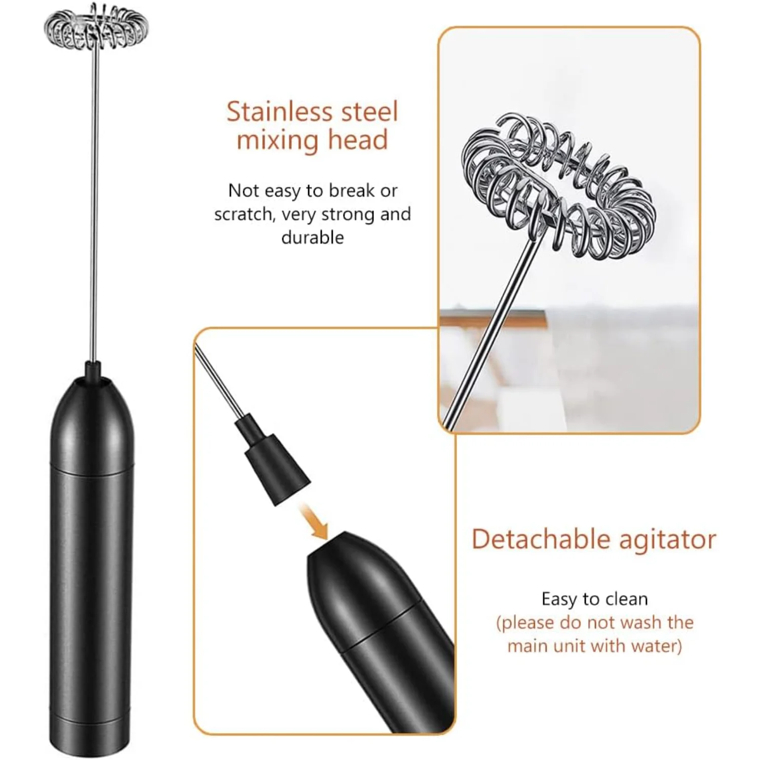 عصا رغوة الحليب اليدوية الصغيرة 19000 دورة في الدقيقة، رغوة الحليب التي تعمل بالبطارية لكريمة القهوة واللاتيه والكابتشينو (أسود)