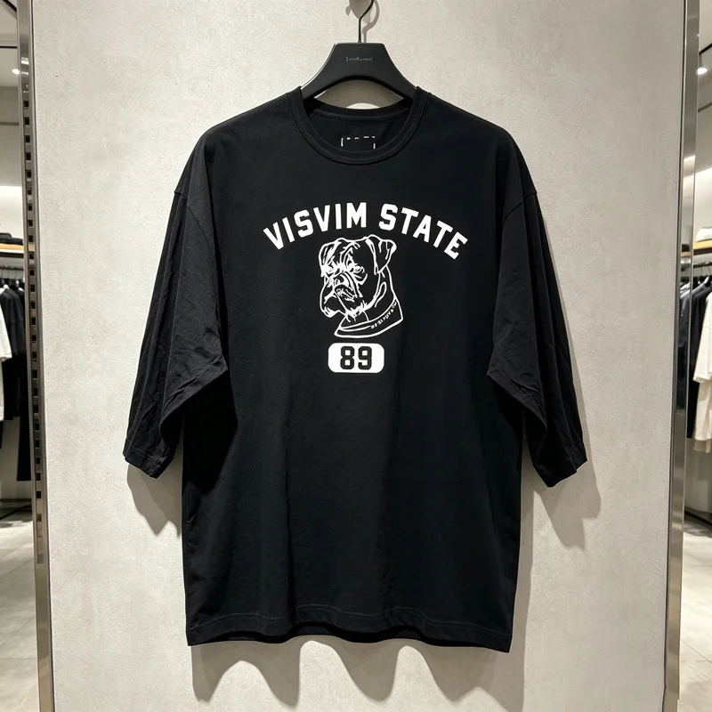 VISVIM Dog Digit 89 Print T Shirt Collar Stitch Box Label Tee Men Women High Quality Loose Short Sleeve Office Commuter Tops Tee