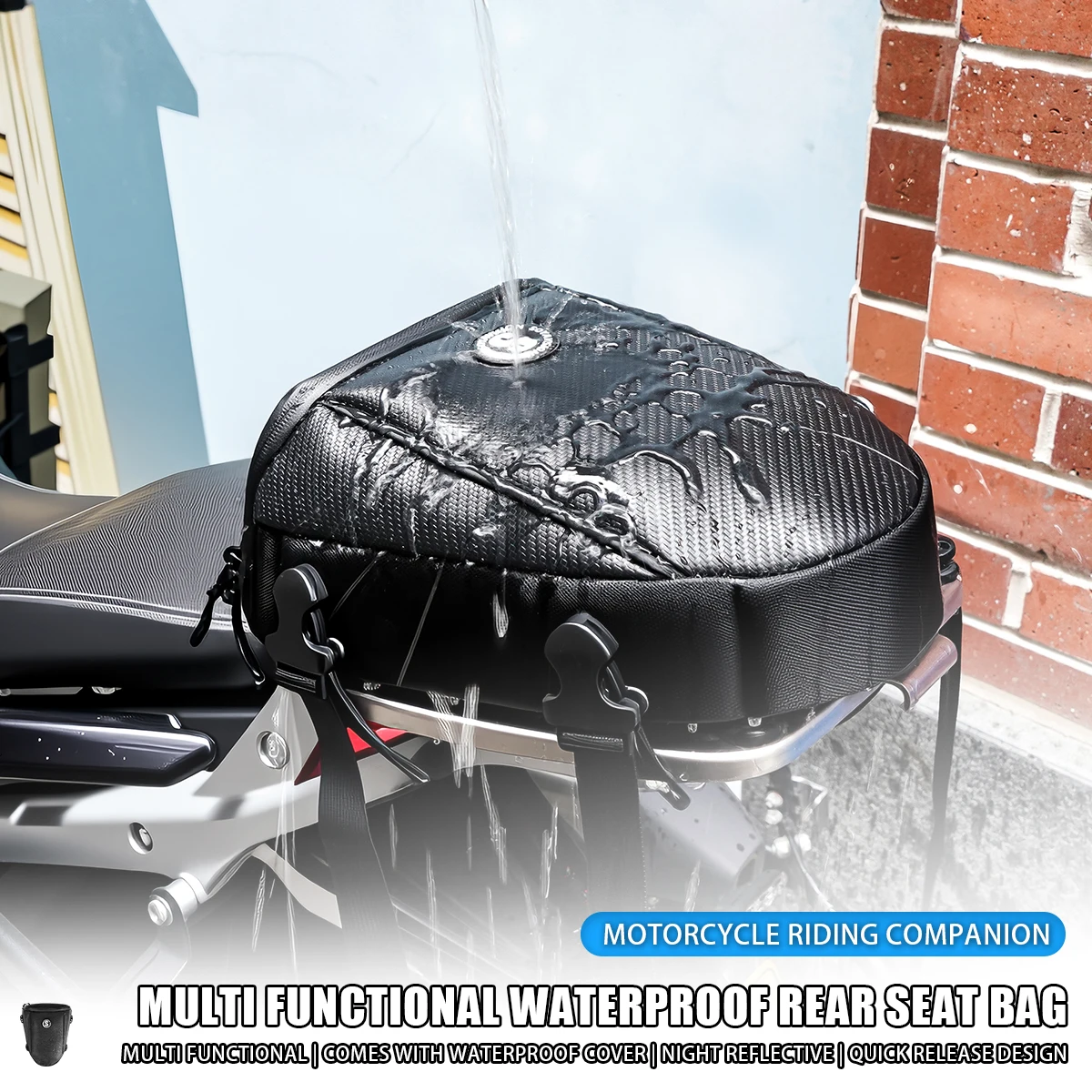 Multifunction Motorcycle Rear Seat Bag Waterproof Motorcycle Tail Bag Large Capacity Motocross Rider Shoulder Bag with Raincover