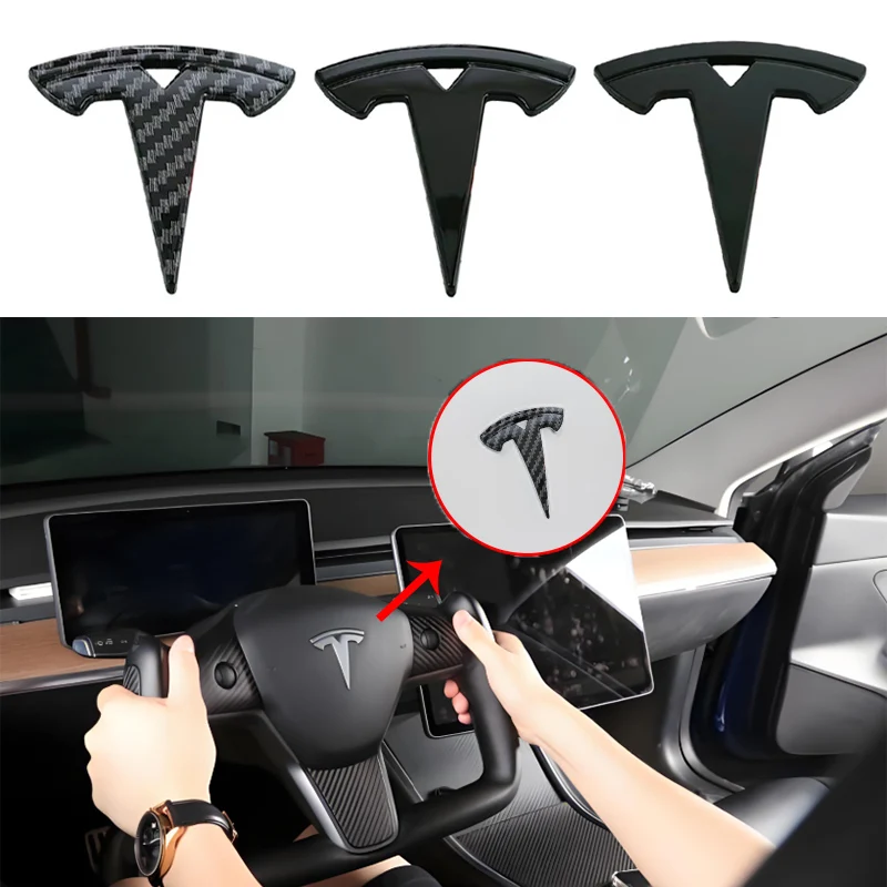 1Pc ABS Car Steering Wheel Center Emblem Sticker Decal Interior Decoration For Tesla Model 3 Model S Model X Y SpaceX Accessorie