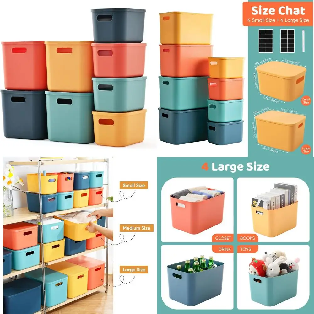 

Складные контейнеры для хранения с крышками: 4 больших и 4 маленьких для дома, игровой комнаты и организации пространства в офисе