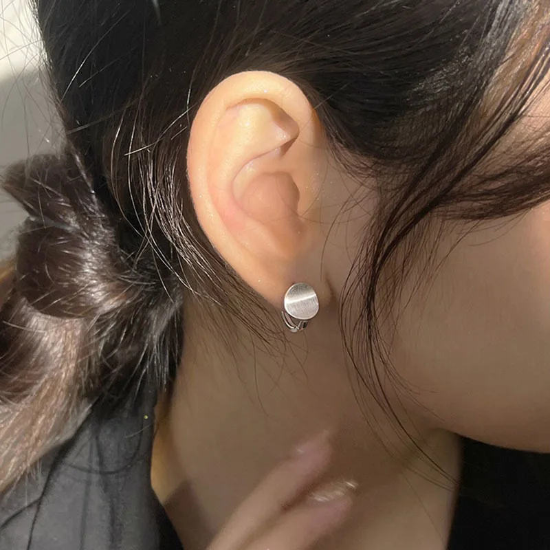 Modern Geometric 925 Sterling Silver Metal Brushed Round Hoop Earrings for Woman Girls Designer Summer Jewelry Accessories Gifts