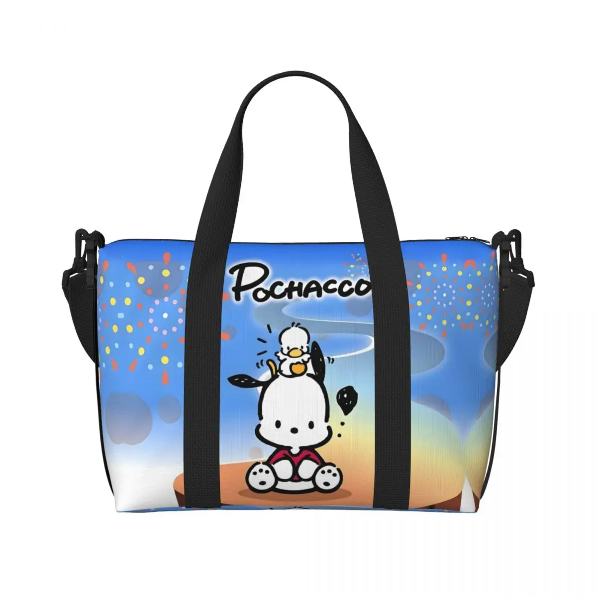 

Custom Sanrio Pochacco Anime Grocery Tote Shopping Bag Women Big Capacity Cartoon Cute Beach Gym Travel Bags