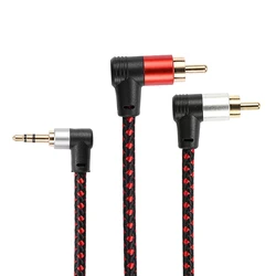 90 Degree 1/8 TRS 3.5mm To 2 RCA R/L Male Jack Audio Cable Durable Practical Right Angle AUX Y Splitter Cord For MP3 Amplifier