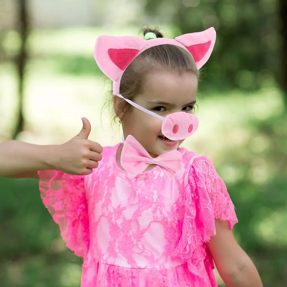 

2 set 2 Sets Pig Ears Headband Costume Accessories For : Lightweight Animal Ear Party Hat With Tail Bow Ties Halloween