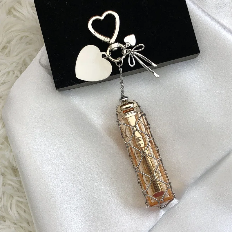 Custom Name Metal Star Butterfly Lipstick Bag Keychain Stainless Steel Net Pocket Interchangeable Lip Balm Key Chain Accessories