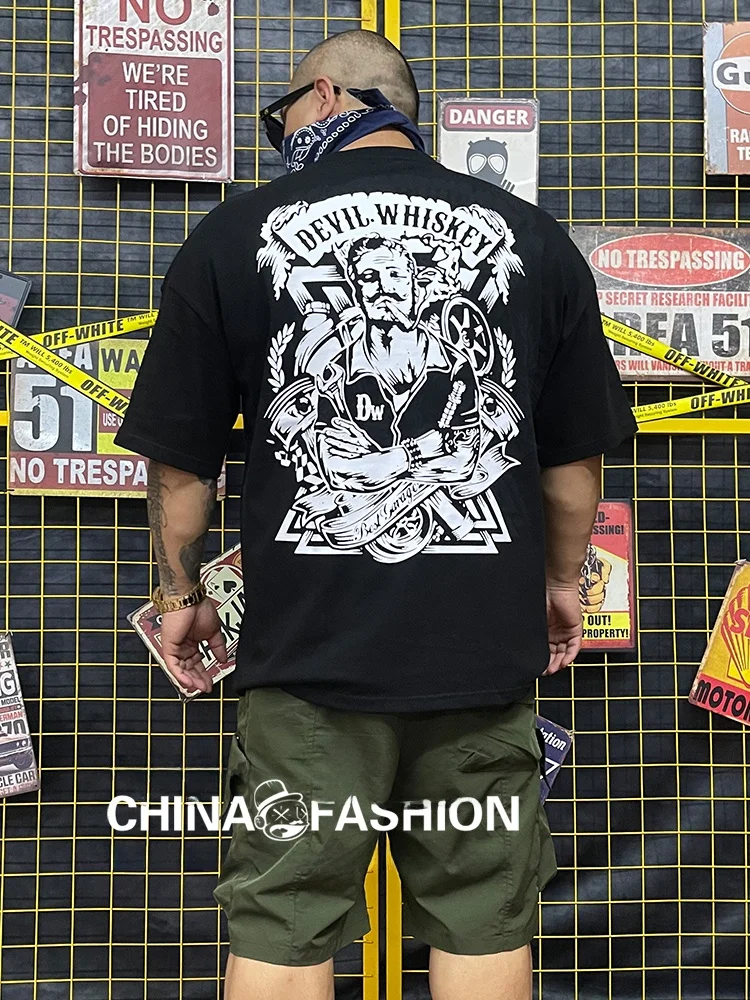 Nuclear Explosion Mechanic Large Scale Back Print Pure Cotton Heavyweight Shoulder Sleeve Large Size Black White Couple Short...