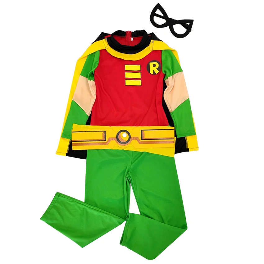 Teen Titans Robin Jumpsuits Cosplay Anime Superhero Eyemask Halloween Costume for Kids Carnival Clothes Cloak Fancy Party Dress