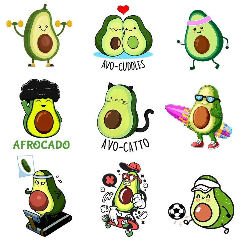 Lovely Avocado Cat Vegan Cartoon Patches on Clothes Heat Transfer Stickers for Jackets Iron on DIY T shirt for Women Appliqued