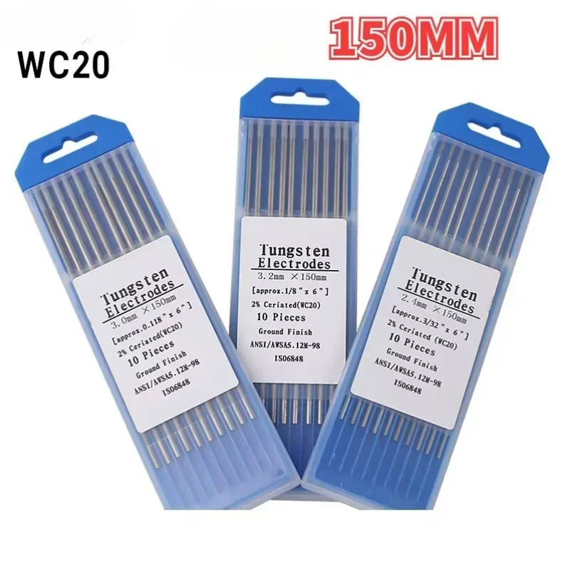 10pcs gray color code 1.6/2.0/2.4/3.0/3.2/4.0*150mm tungsten electrode head needle/tungsten wire for TIG welding machine WC20