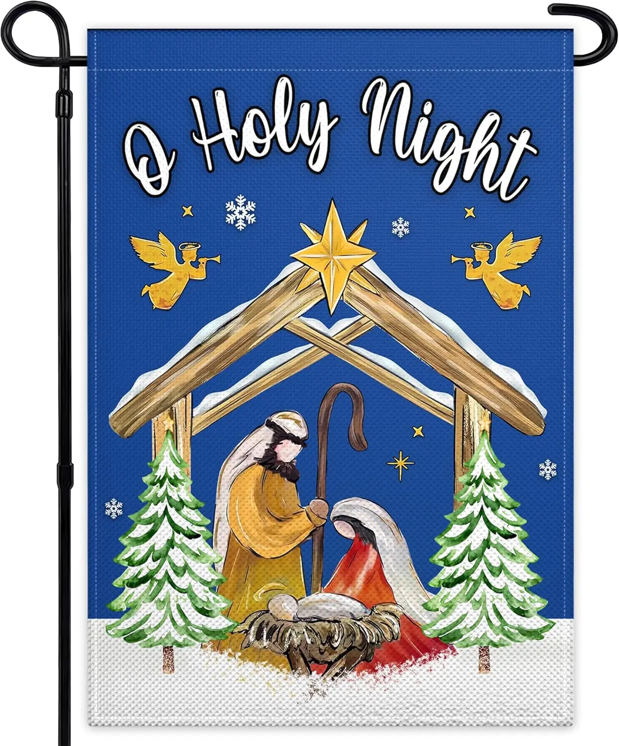Christmas Oh Holy Night Garden Flags for Outside 12 x 18 Inch Double Sided Winter Christian Jesus Nativity Garden Flags for  uui