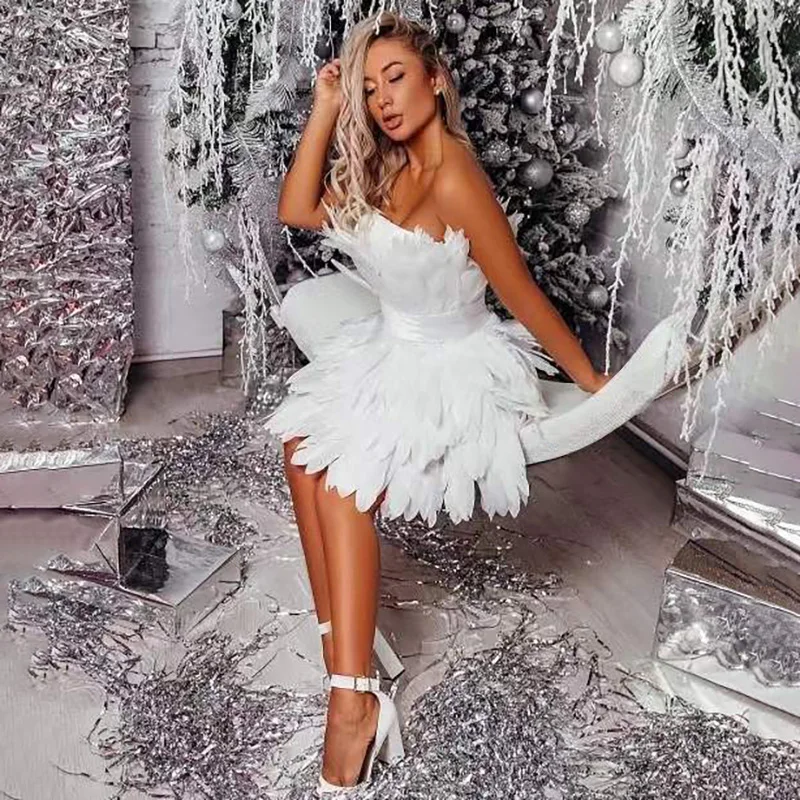 Customized Gorgeous Feather  Party Dresses Handmade Girls Birthday Dress Short Prom Gowns Sweet 16 Dresses Homecoming Gown