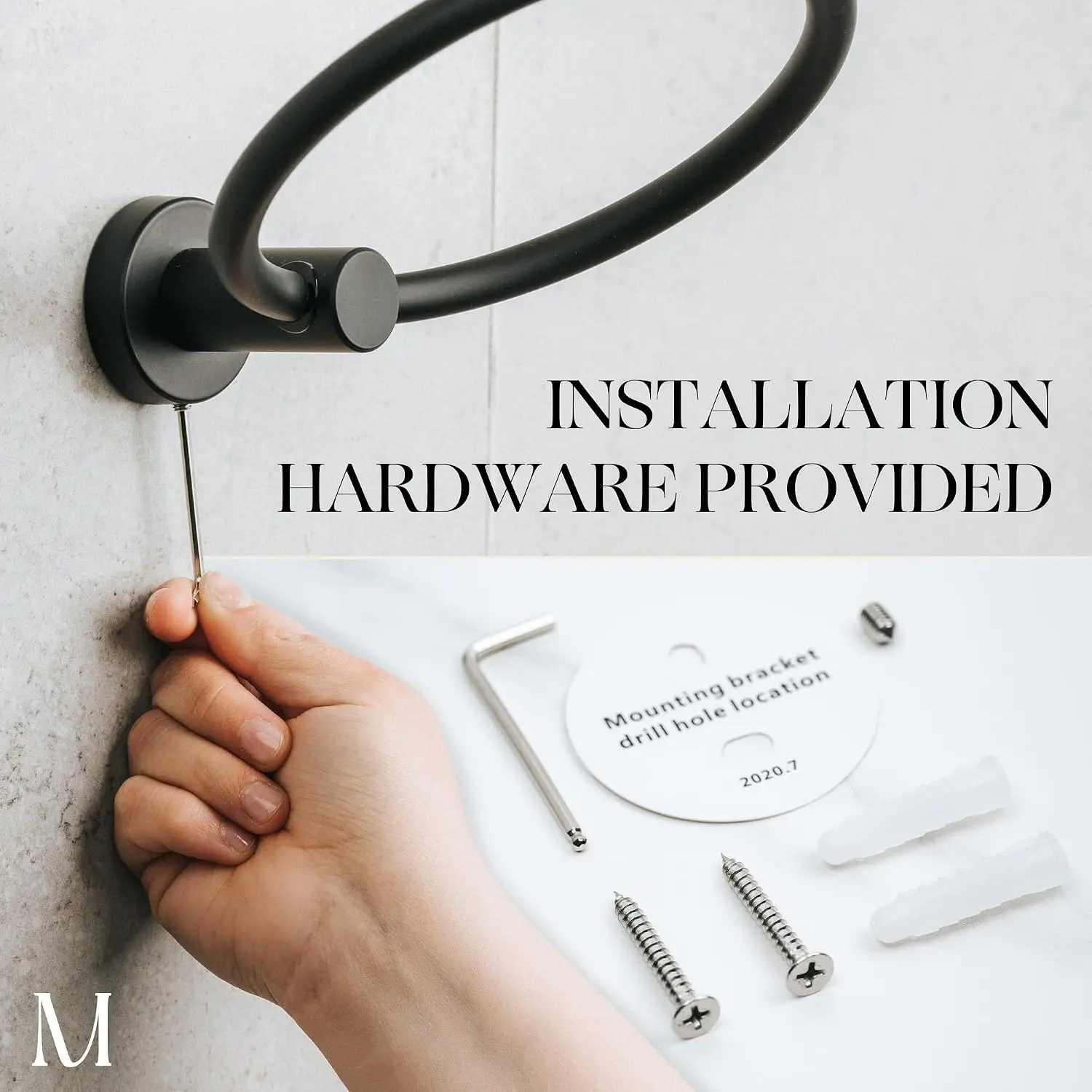 Matte Black Towel Ring for Bathroom - SUS304 Stainless Steel Wall Mounted Hand Towel Holder with Easy Install view 4